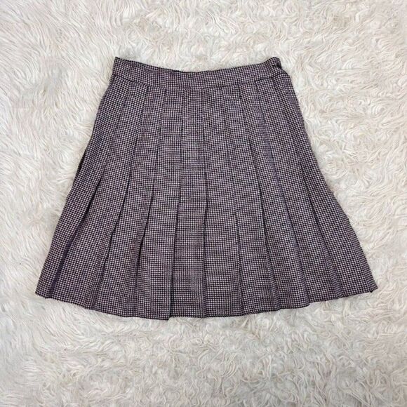 Vintage Kips Bay Pink & Black Womens Houndstooth Plaid Skirt Pleated Skater 9/10 - Picture 2 of 12